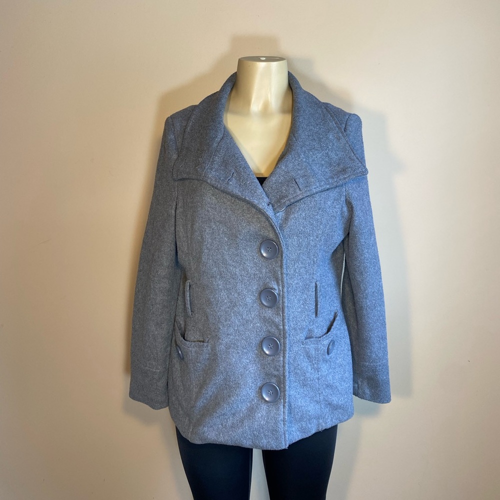 Chic Gray Button-Up Pea Coat - image 1